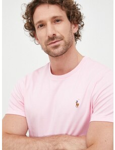 Памучна тениска Polo Ralph Lauren в розово с изчистен дизайн 710740727010