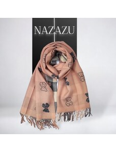 NAZAZU Красив двулицев дамски шал от Кашмир с мечета - Сив & Розов 201205