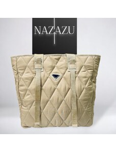 NAZAZU Стилна ежедневна дамска чанта от шушляк и ефектни дръжки - бежова 122306