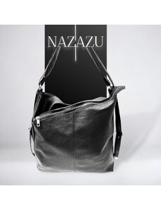 NAZAZU Интересна дамска чанта и раница с асиметрични джобове 2 в 1 - Черна 122304