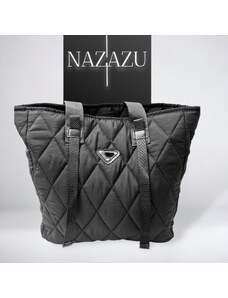 NAZAZU Стилна ежедневна дамска чанта от шушляк и ефектни дръжки - черна 122307
