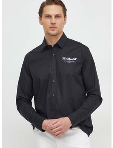 Риза Karl Lagerfeld мъжка в черно със стандартна кройка с класическа яка 541600.605940