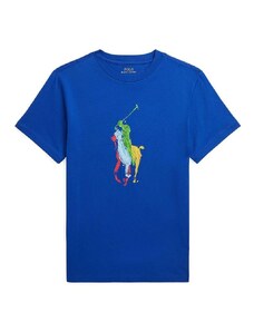 Детска памучна тениска Polo Ralph Lauren в синьо с принт