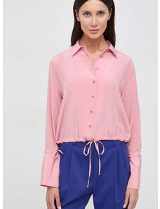 Копринена риза Liviana Conti в розово със стандартна кройка с класическа яка F4SS01
