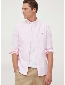Памучна риза Polo Ralph Lauren мъжка с кройка по тялото яка копче 710928924