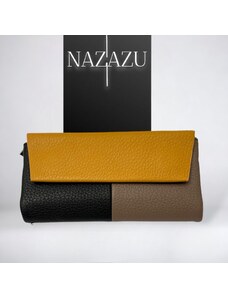 NAZAZU Интересно дамско портмоне с магнит тип книга - Черно / Капучино / Горчица 281203