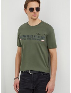 Памучна тениска Aeronautica Militare в зелено с принт