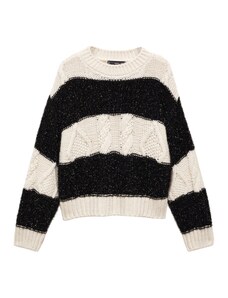 MANGO Пуловер 'Zebra' черно / мръсно бяло
