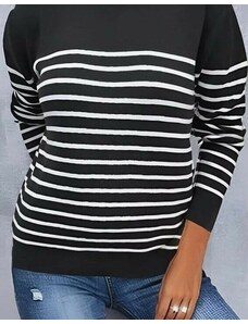 Creative Атрактивен дамски пуловер на райе в черно - код 75054