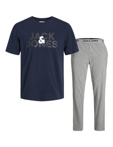 JACK & JONES Дълга пижама 'ULA' нейви синьо / сив меланж / бяло