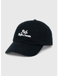 Памучна шапка с козирка Polo Ralph Lauren в черно с принт 710936498