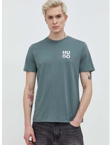 Памучна тениска HUGO в зелено с принт 50508944