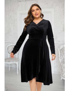 LoveYourCurvy Елегантна черна макси рокля с дълги ръкави от фино кадифе