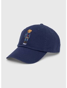 Памучна шапка с козирка Polo Ralph Lauren в тъмносиньо с апликация 710706538
