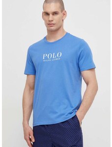 Памучно горнище на пижама с къси ръкави Polo Ralph Lauren в синьо с принт 714899613