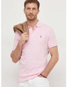 Памучна тениска с яка Polo Ralph Lauren в розово с изчистен дизайн 710704319