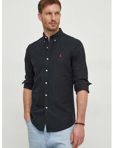 Риза Polo Ralph Lauren мъжка в черно с кройка по тялото яка копче 710928254