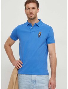 Памучна тениска с яка Polo Ralph Lauren в синьо с апликация 710853312