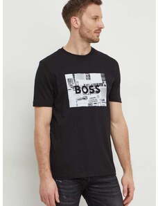 Памучна тениска Boss Orange в черно с принт 50510009