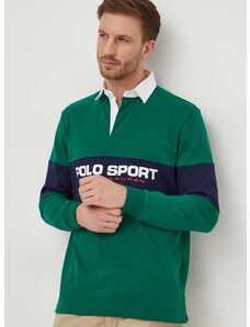 Памучна блуза с дълги ръкави Polo Ralph Lauren в зелено с десен 710938458