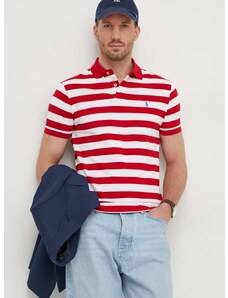 Памучна тениска с яка Polo Ralph Lauren в червено с десен 710934552