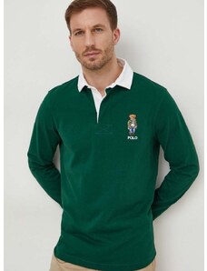 Памучна блуза с дълги ръкави Polo Ralph Lauren в зелено с изчистен дизайн 710934703