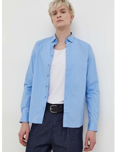 Риза Solid мъжка в синьо със стандартна кройка с яка с копче
