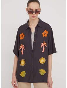 Риза Billabong On Vacation дамска в черно със свободна кройка с класическа яка