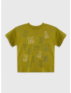 Бебешка памучна тениска Emporio Armani в зелено с принт
