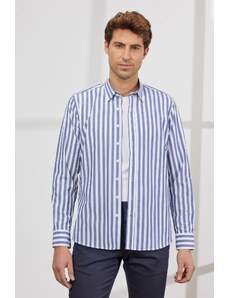 AC&Co / Altınyıldız Classics Men's Navy Blue-White Slim Fit Slim Fit Slim Fit Collar Hidden Buttons Collar Cotton Shirt