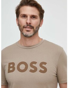 Boss Orange Памучна тениска BOSS CASUAL в кафяво с принт 50481923