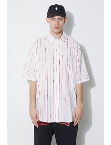 Памучна риза Marcelo Burlon County Pinstripes Over Shirt мъжка в бяло със свободна кройка с класическа яка CMGG004S24FAB0010128