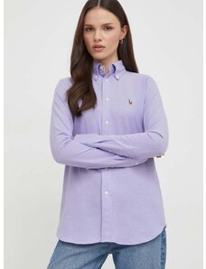 Памучна риза Polo Ralph Lauren дамска в лилаво със стандартна кройка с класическа яка 211924258