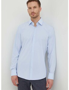 Риза BOSS мъжка в синьо с кройка по тялото класическа яка 50510395