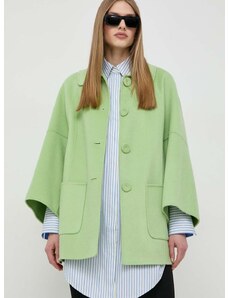 Вълнено палто Luisa Spagnoli в зелено преходен модел с уголемена кройка
