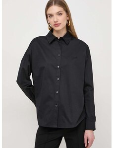 Риза Guess NICLA дамска в черно със свободна кройка с класическа яка W4RH51 WD2M1