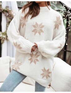 Creative Дамски пуловер с коледни мотиви в бяло - код 251223
