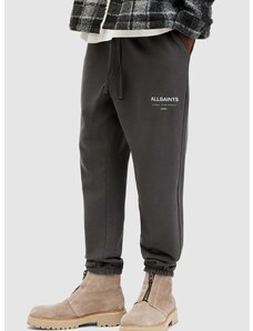 Памучен спортен панталон AllSaints UNDERGROUND в сиво с принт
