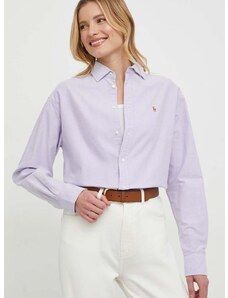 Памучна риза Polo Ralph Lauren дамска в лилаво със свободна кройка с класическа яка 211931064