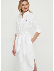 Памучна рокля Polo Ralph Lauren в бяло къса със стандартна кройка 211928804