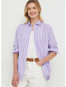 Памучна риза Polo Ralph Lauren дамска в лилаво със свободна кройка с класическа яка 211910743