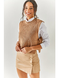 Olalook Women's Biscuit Tie Side Pearl Garnish Knitwear Sweater