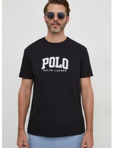 Памучна тениска Polo Ralph Lauren в черно с принт 710934714