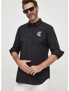 Памучна риза Just Cavalli мъжка в черно със стандартна кройка с класическа яка 76OAL2S1 CN500
