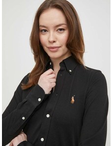 Памучна риза Polo Ralph Lauren дамска в черно със стандартна кройка с класическа яка 211924258