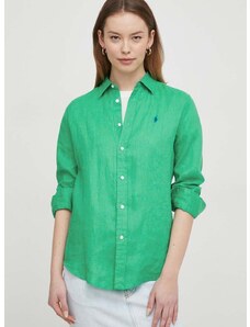 Ленена риза Polo Ralph Lauren в зелено със стандартна кройка с класическа яка 211920516