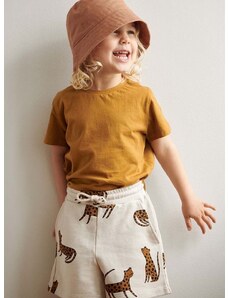 Детски памучен къс панталон Liewood Gram Printed Sweatshorts в бежово с десен с регулируема талия