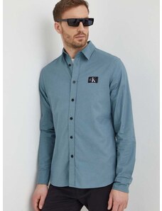 Памучна риза Calvin Klein Jeans мъжка в синьо със стандартна кройка с класическа яка J30J325027