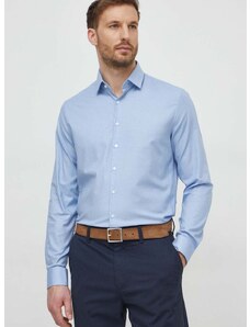 Риза Calvin Klein мъжка в тъмносиньо с кройка по тялото класическа яка K10K112305