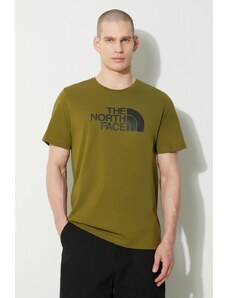 Памучна тениска The North Face M S/S Easy Tee в зелено с принт NF0A87N5PIB1